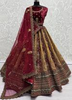 Velvet Mustard Bridal Wear Embroidery Work Lehenga Choli